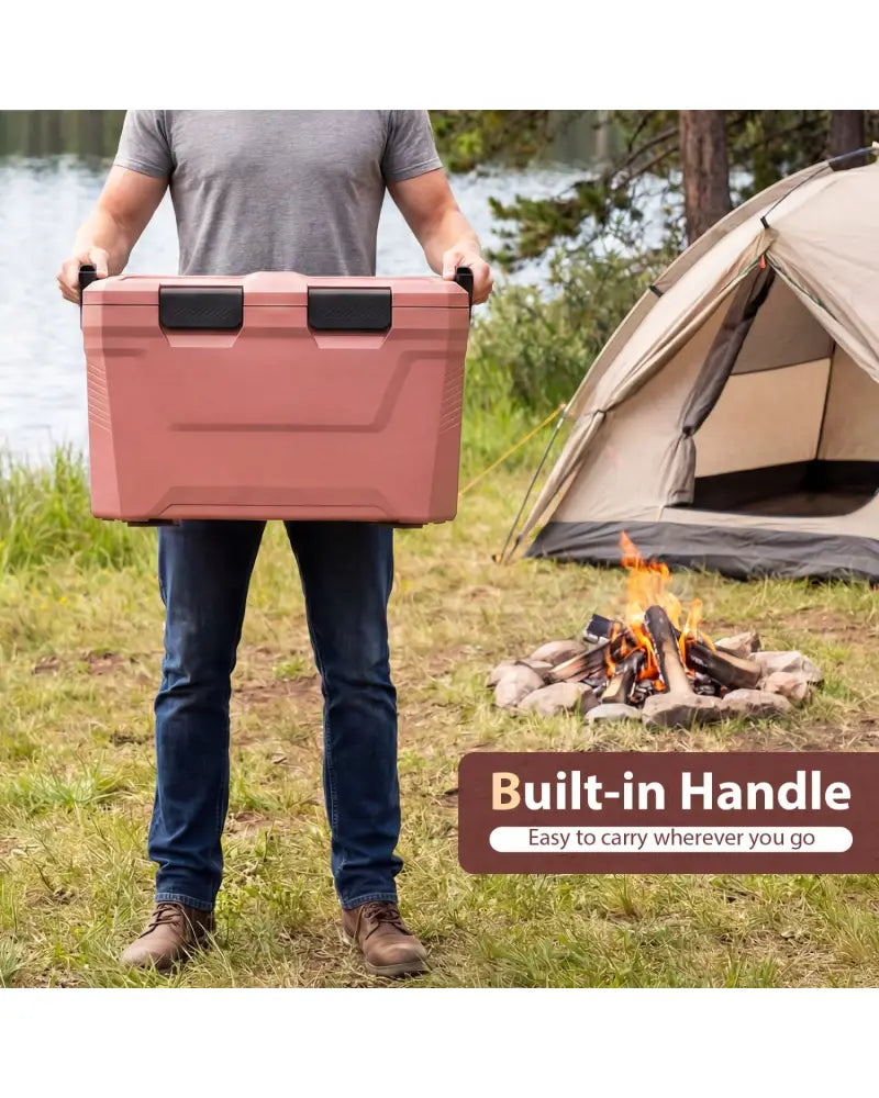 Insulated Portable Cooler Hard Shell Ice Chest with 2 Cup Holders Bottle Opener and Drain Plug-Pink - Pink - Coolers