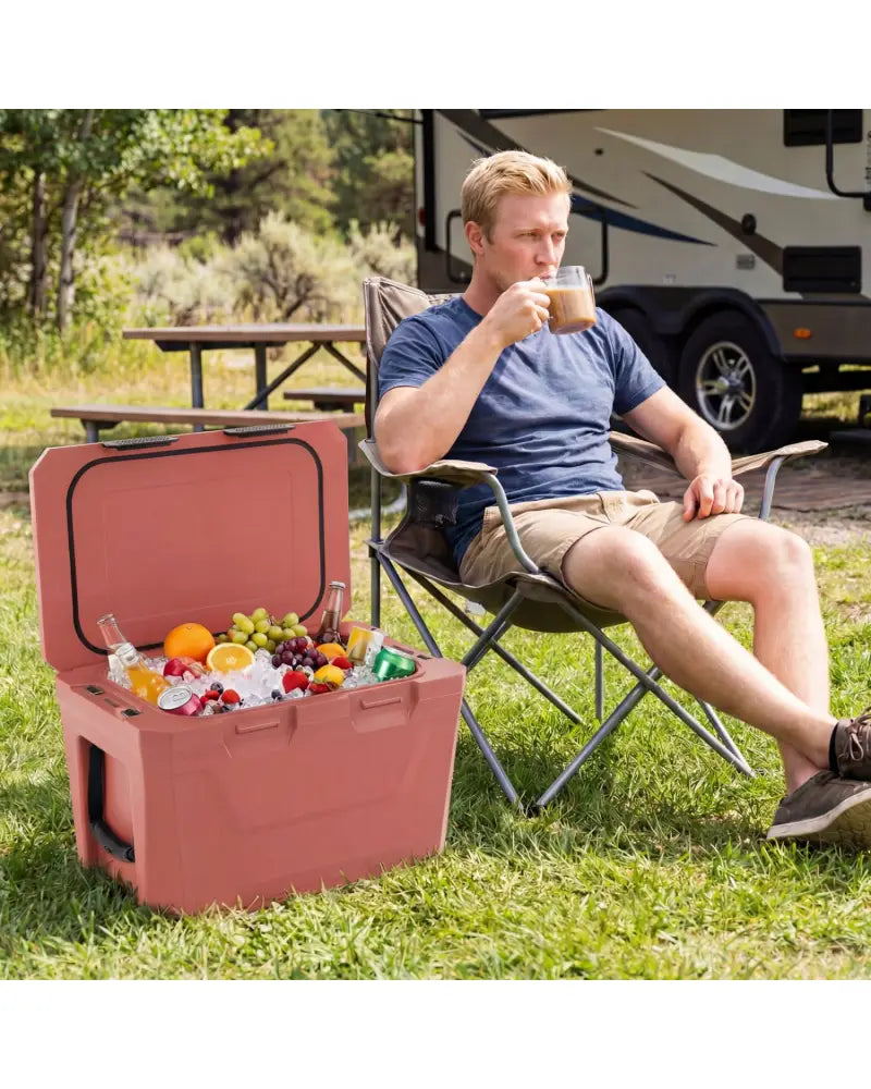 Insulated Portable Cooler Hard Shell Ice Chest with 2 Cup Holders Bottle Opener and Drain Plug-Pink - Pink - Coolers