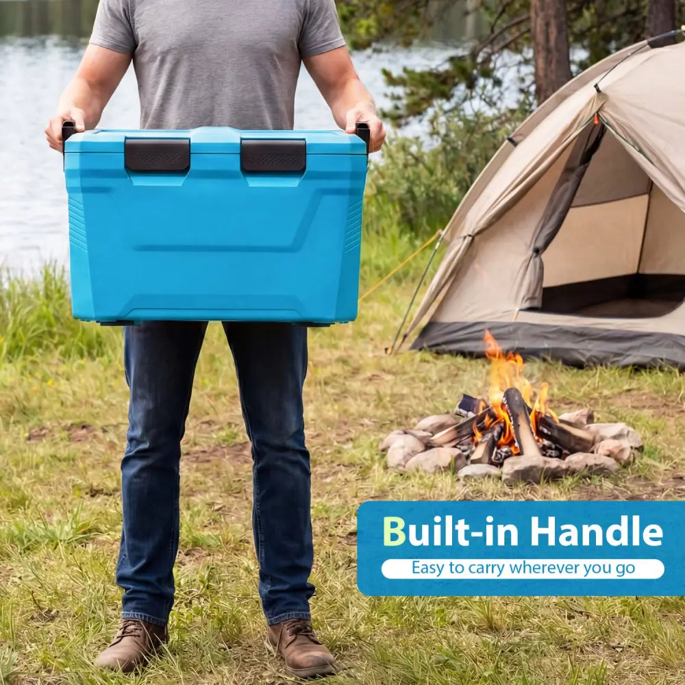 Insulated Portable Cooler Hard Shell Ice Chest with 2 Cup Holders Bottle Opener and Drain Plug-Blue - Blue - Coolers
