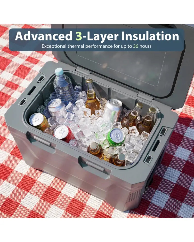 Insulated Portable Cooler Hard Shell Ice Chest with 2 Cup Holders Bottle Opener and Drain Plug-Gray - Gray - Coolers