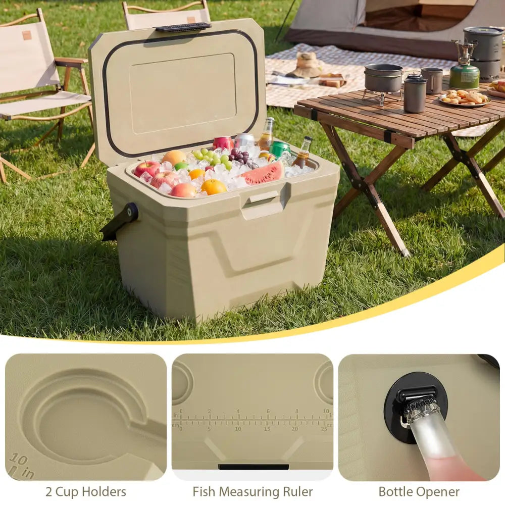 Insulated Portable Cooler Hard Shell Ice Chest with 2 Cup Holders-Sand Color - Coffee - Coolers
