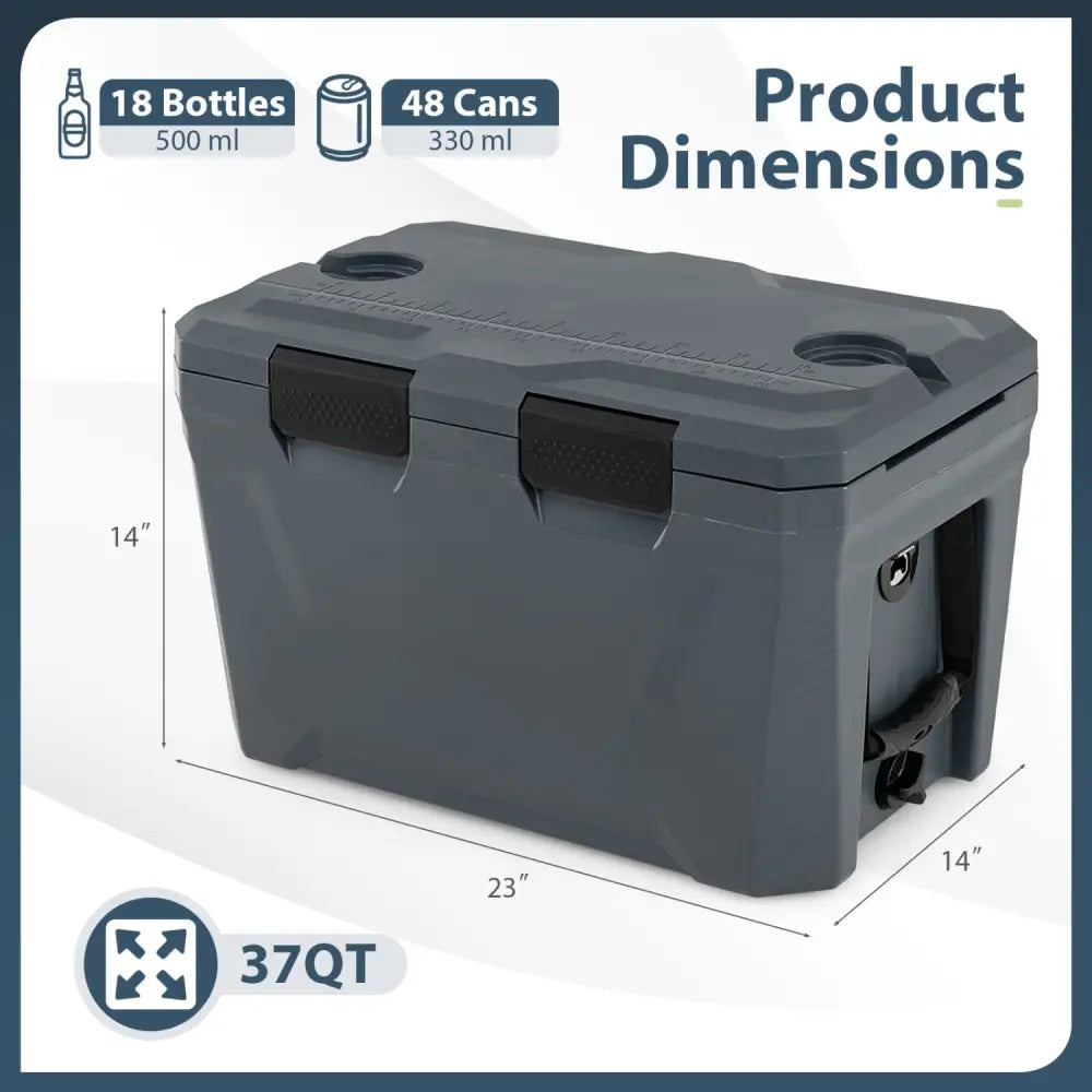 Insulated Portable Cooler Hard Shell Ice Chest with 2 Cup Holders Bottle Opener and Drain Plug-Gray - Gray - Coolers