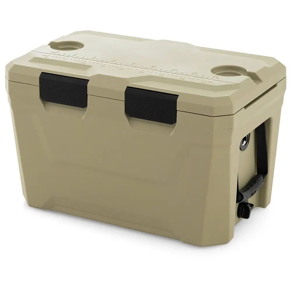 Insulated Portable Cooler Hard Shell Ice Chest with 2 Cup Holders Bottle Opener and Drain Plug-Sand Color - Coffee