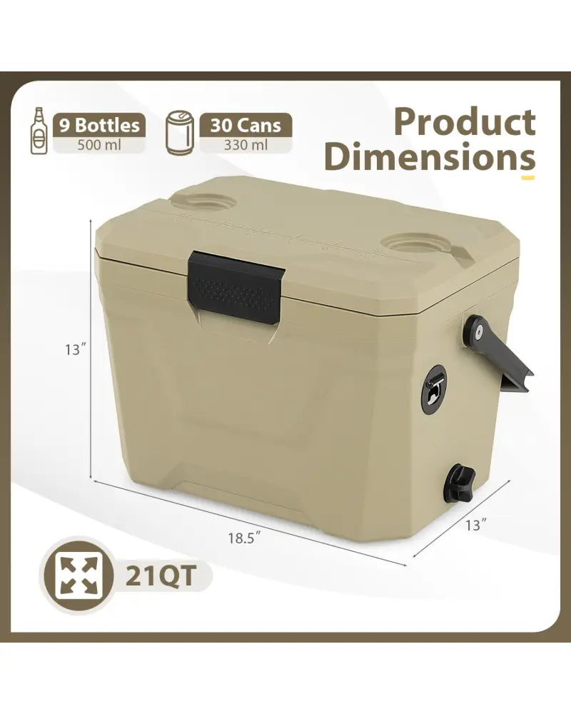 Insulated Portable Cooler Hard Shell Ice Chest with 2 Cup Holders-Sand Color - Coffee - Coolers