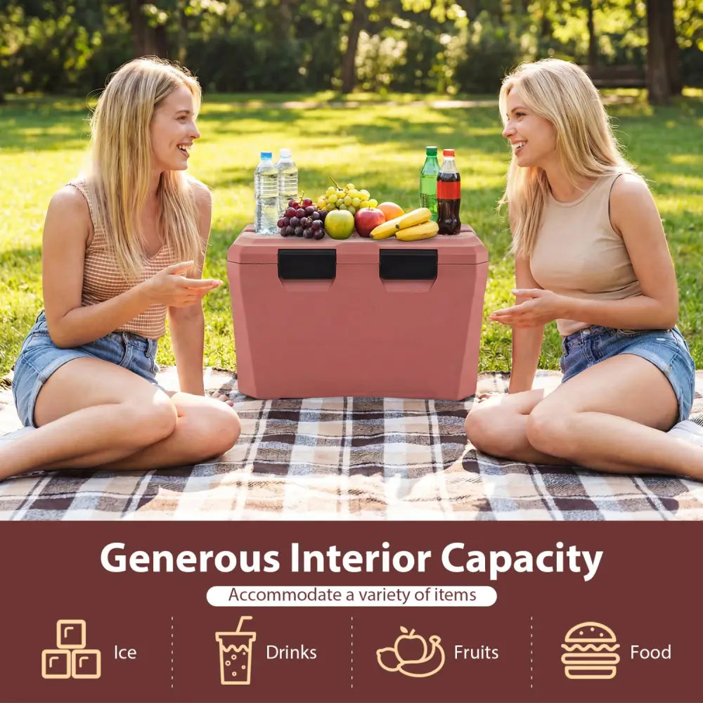 Insulated Portable Cooler Hard Shell Ice Chest with 2 Cup Holders Bottle Opener and Drain Plug-Pink - Pink - Coolers