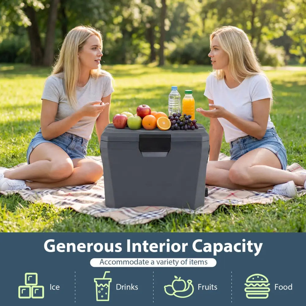 Insulated Portable Cooler Hard Shell Ice Chest with 2 Cup Holders-Gray - Gray - Coolers