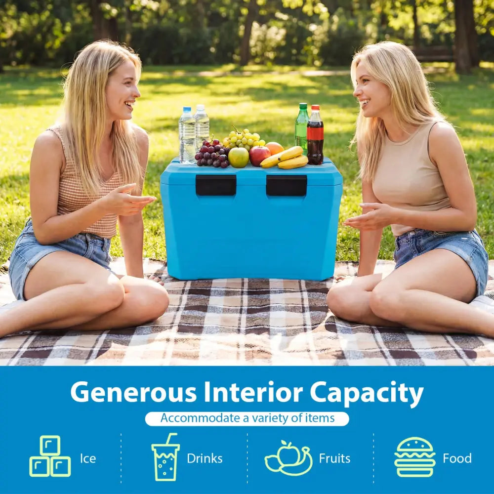 Insulated Portable Cooler Hard Shell Ice Chest with 2 Cup Holders Bottle Opener and Drain Plug-Blue - Blue - Coolers