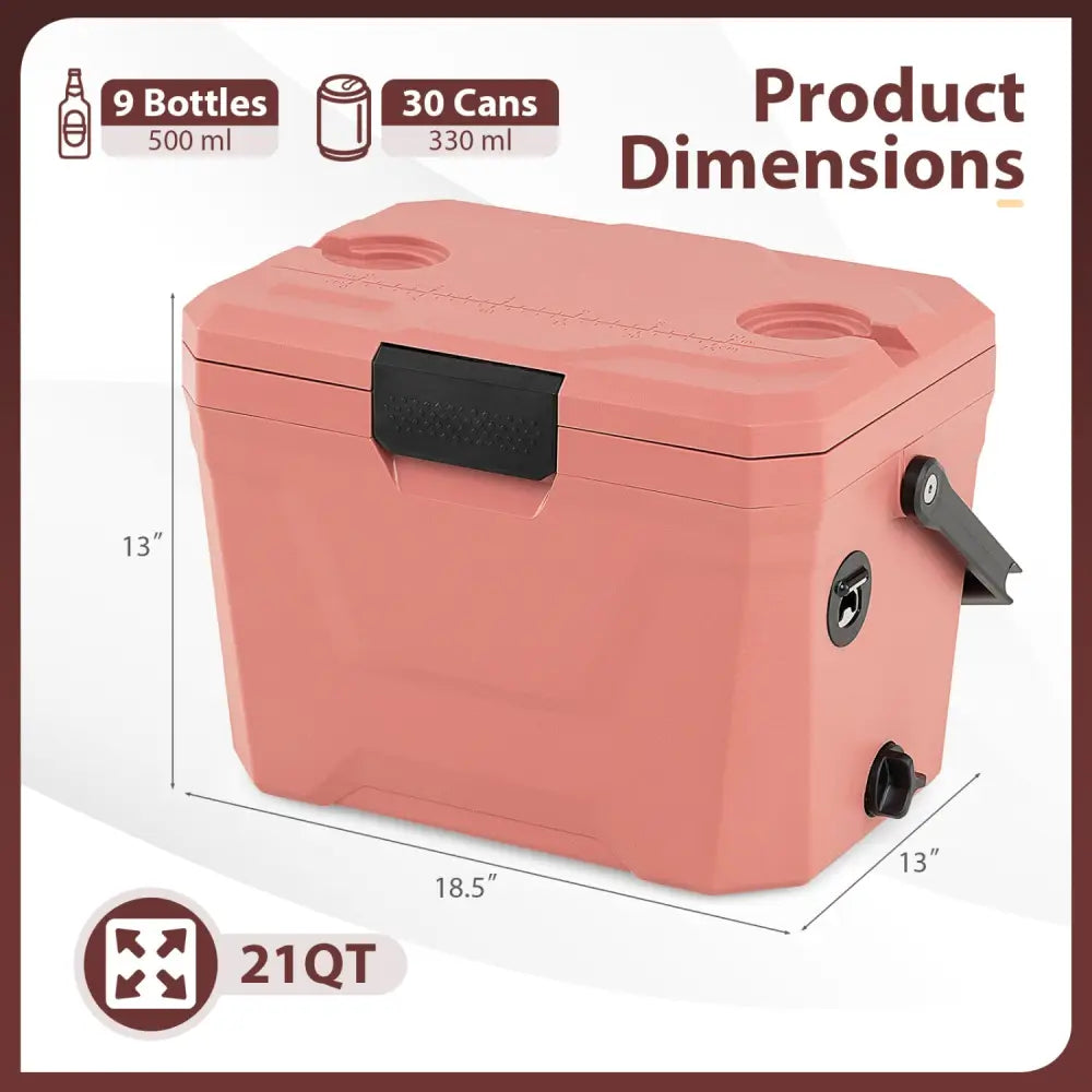 Insulated Portable Cooler Hard Shell Ice Chest with 2 Cup Holders-Pink - Pink - Coolers