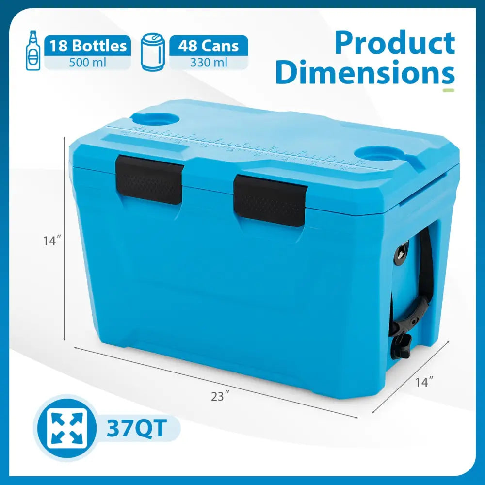 Insulated Portable Cooler Hard Shell Ice Chest with 2 Cup Holders Bottle Opener and Drain Plug-Blue - Blue - Coolers