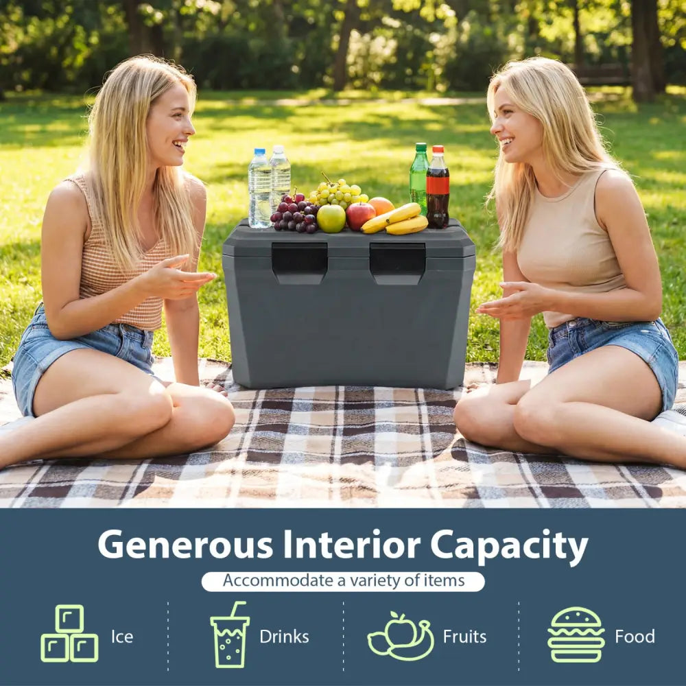 Insulated Portable Cooler Hard Shell Ice Chest with 2 Cup Holders Bottle Opener and Drain Plug-Gray - Gray - Coolers