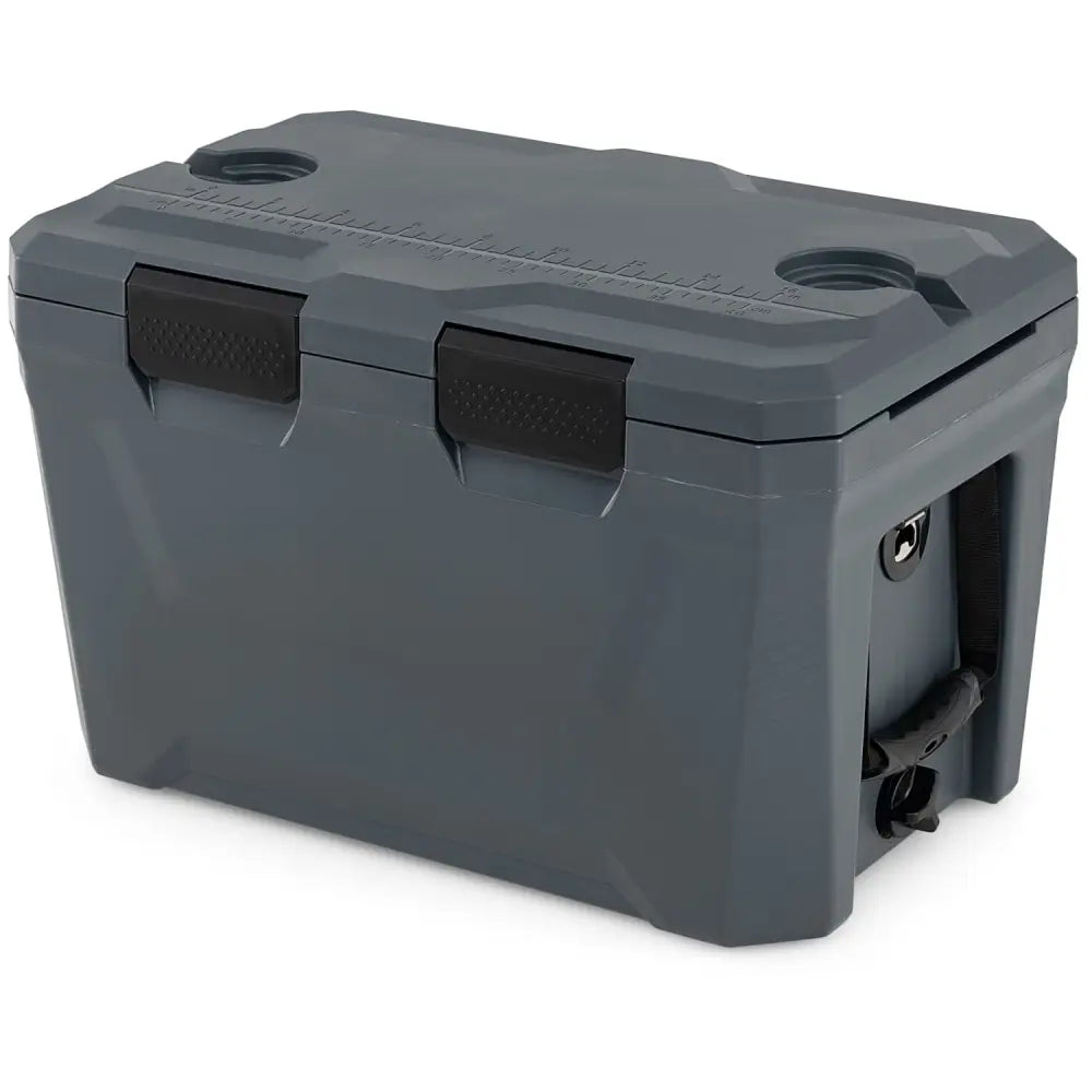 Insulated Portable Cooler Hard Shell Ice Chest with 2 Cup Holders Bottle Opener and Drain Plug-Gray - Gray - Coolers