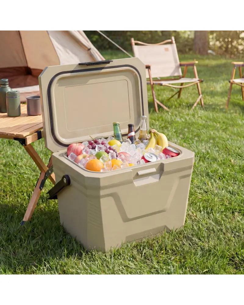 Insulated Portable Cooler Hard Shell Ice Chest with 2 Cup Holders-Sand Color - Coffee - Coolers