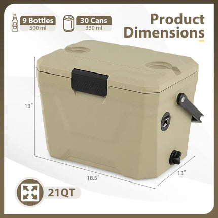 Insulated Portable Cooler Hard Shell Ice Chest with 2 Cup Holders-Sand Color - Coffee - Coolers