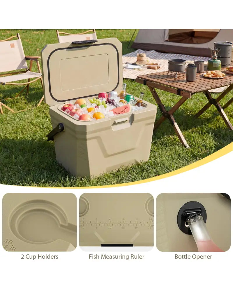 Insulated Portable Cooler Hard Shell Ice Chest with 2 Cup Holders-Sand Color - Coffee - Coolers