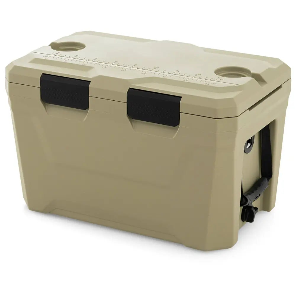 Insulated Portable Cooler Hard Shell Ice Chest with 2 Cup Holders Bottle Opener and Drain Plug-Sand Color - Coffee
