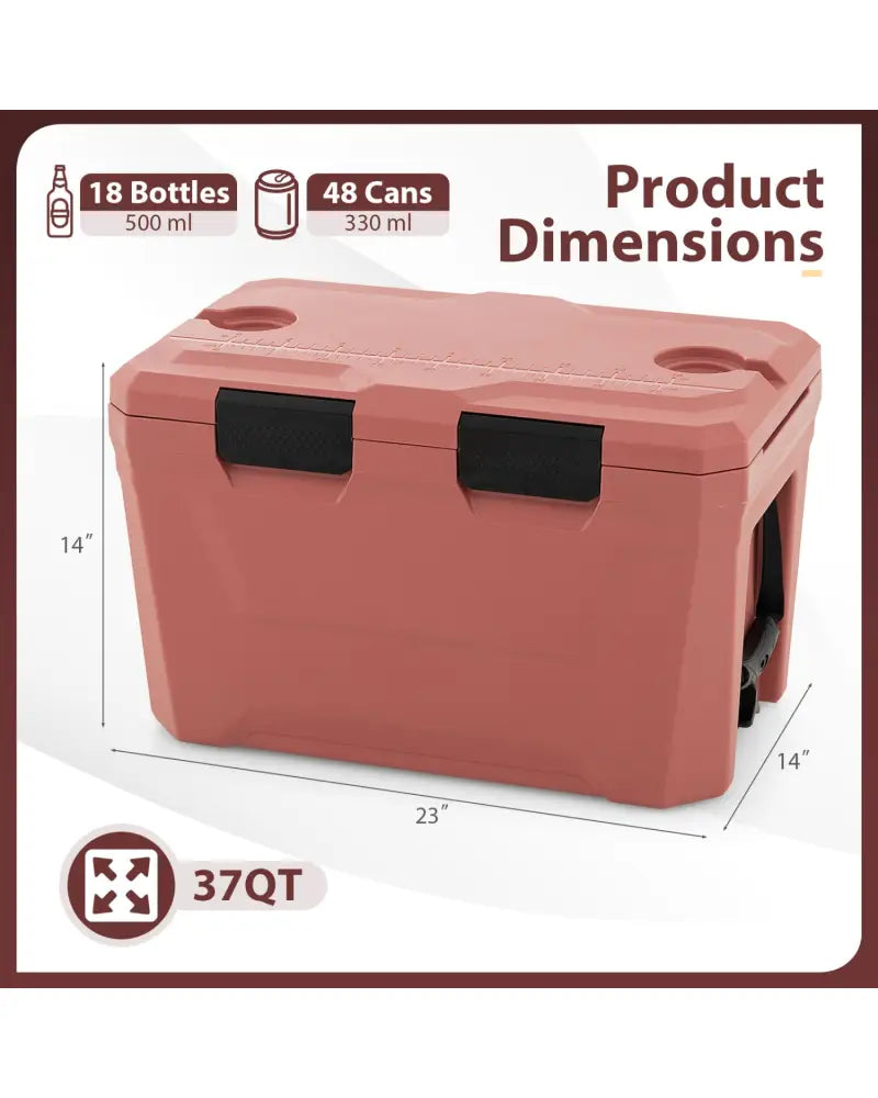Insulated Portable Cooler Hard Shell Ice Chest with 2 Cup Holders Bottle Opener and Drain Plug-Pink - Pink - Coolers