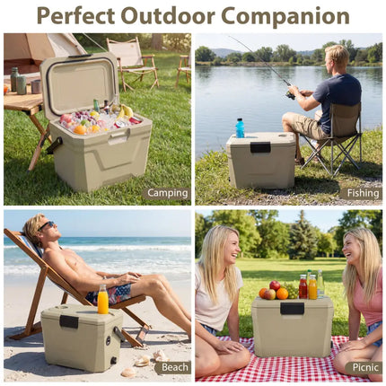 Insulated Portable Cooler Hard Shell Ice Chest with 2 Cup Holders-Sand Color - Coffee - Coolers