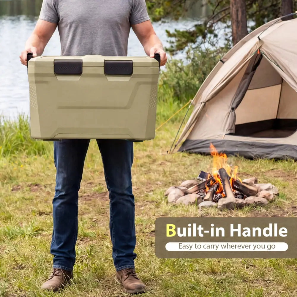 Insulated Portable Cooler Hard Shell Ice Chest with 2 Cup Holders Bottle Opener and Drain Plug-Sand Color - Coffee