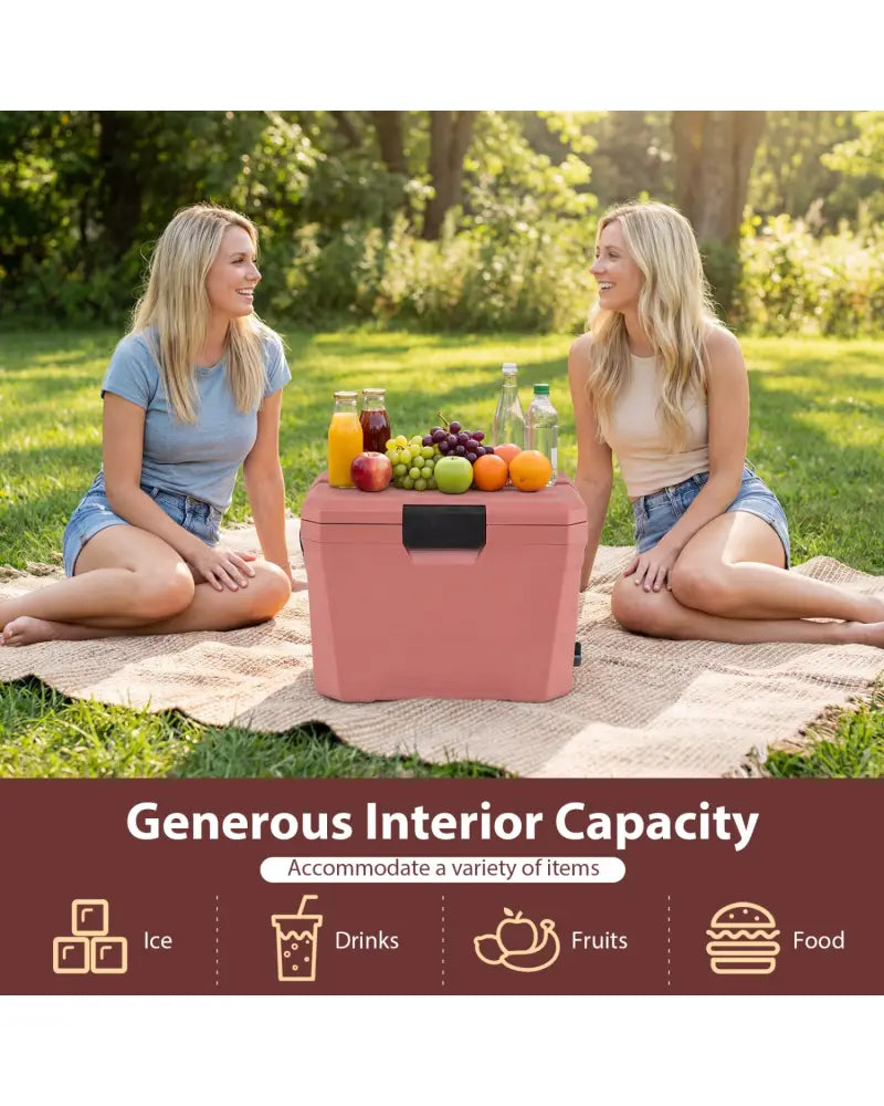 Insulated Portable Cooler Hard Shell Ice Chest with 2 Cup Holders-Pink - Pink - Coolers