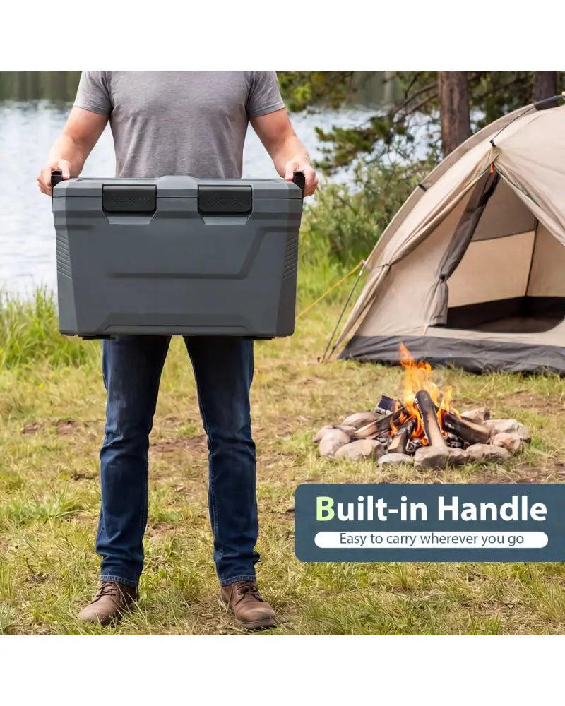 Insulated Portable Cooler Hard Shell Ice Chest with 2 Cup Holders Bottle Opener and Drain Plug-Gray - Gray - Coolers