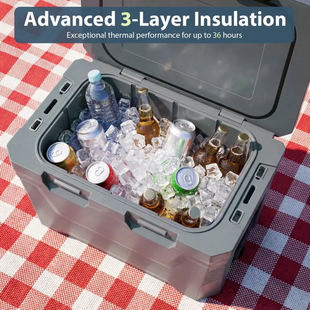 Insulated Portable Cooler Hard Shell Ice Chest with 2 Cup Holders Bottle Opener and Drain Plug-Gray - Gray - Coolers