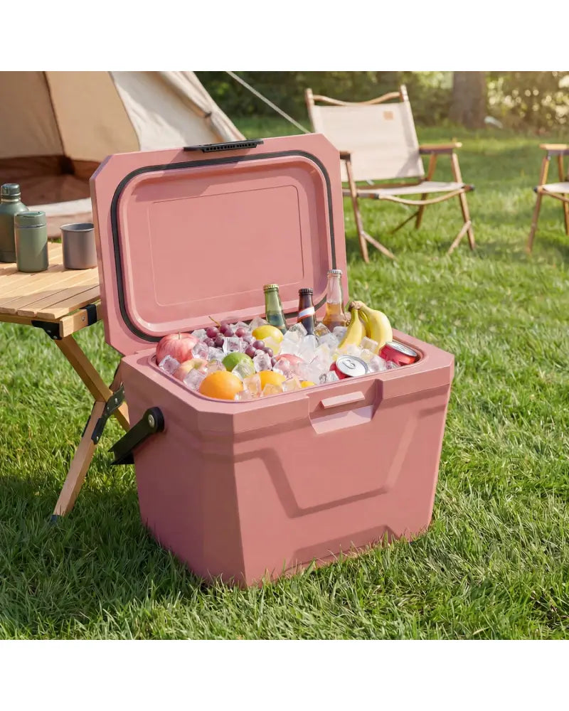 Insulated Portable Cooler Hard Shell Ice Chest with 2 Cup Holders-Pink - Pink - Coolers