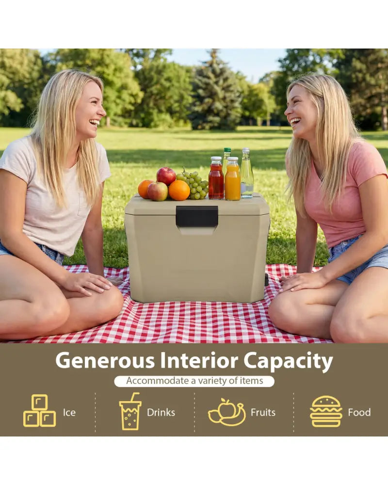 Insulated Portable Cooler Hard Shell Ice Chest with 2 Cup Holders-Sand Color - Coffee - Coolers