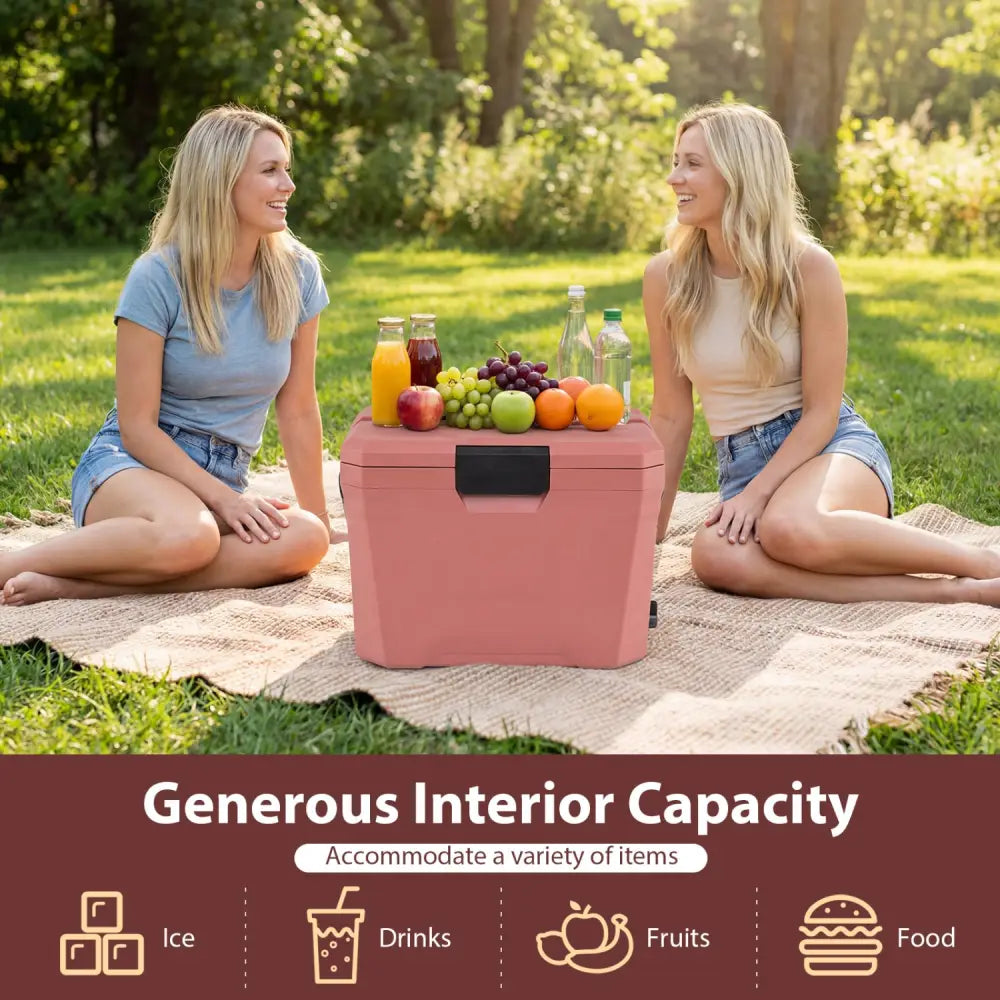Insulated Portable Cooler Hard Shell Ice Chest with 2 Cup Holders-Pink - Pink - Coolers