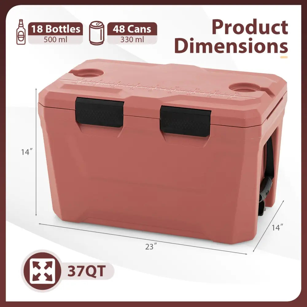Insulated Portable Cooler Hard Shell Ice Chest with 2 Cup Holders Bottle Opener and Drain Plug-Pink - Pink - Coolers