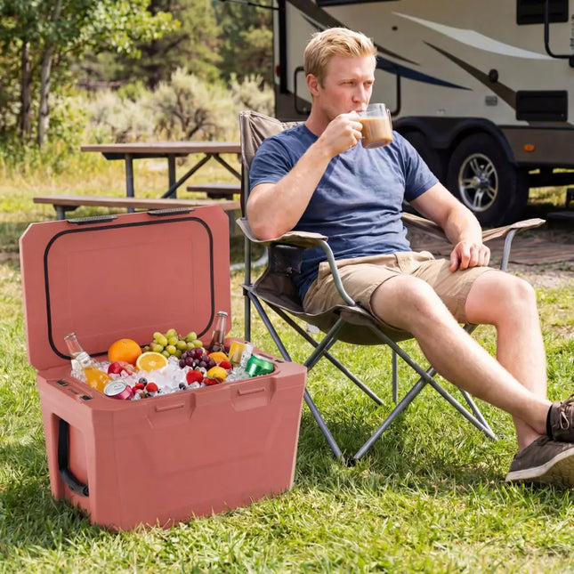 Insulated Portable Cooler Hard Shell Ice Chest with 2 Cup Holders Bottle Opener and Drain Plug-Pink - Pink - Coolers