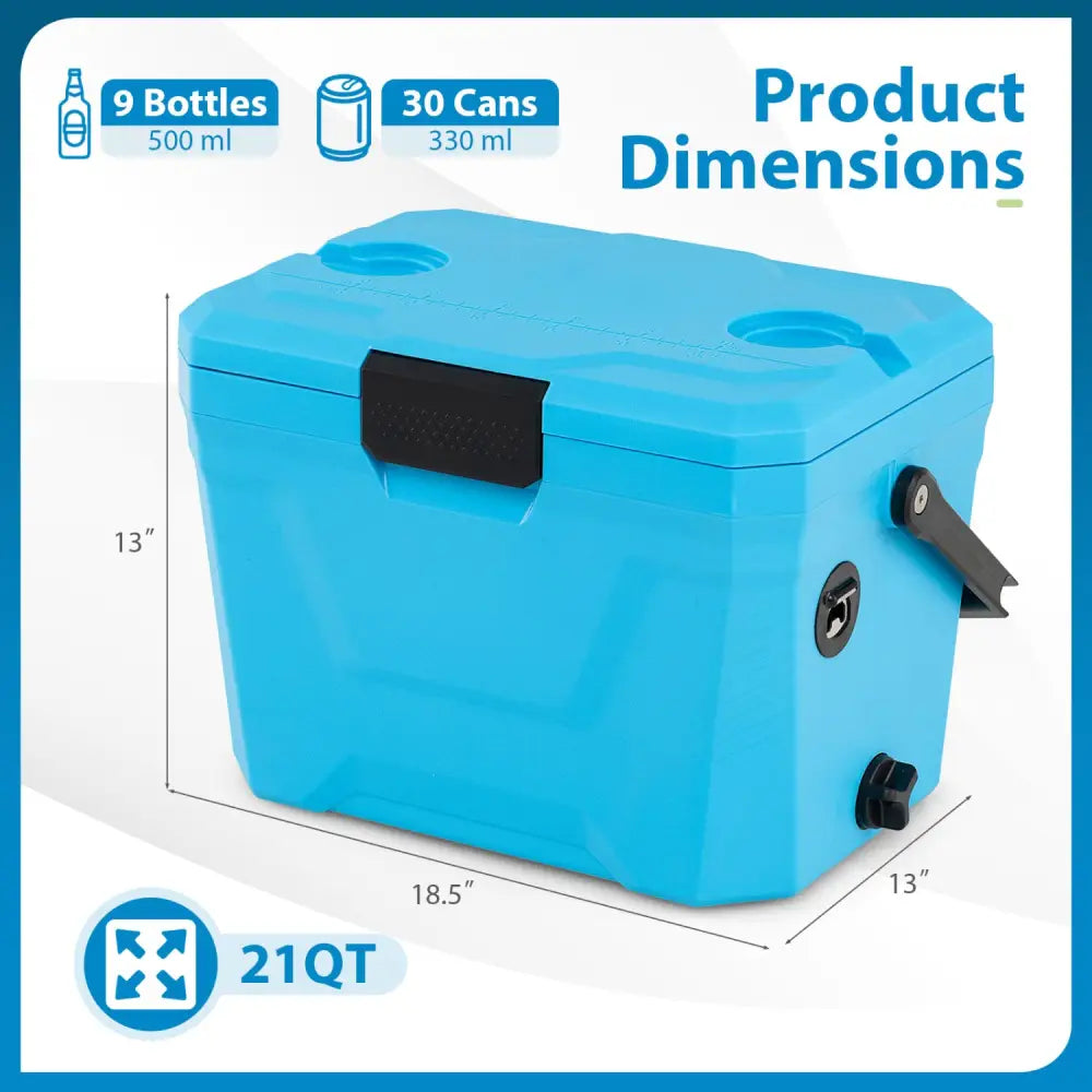 Insulated Portable Cooler Hard Shell Ice Chest with 2 Cup Holders-Blue - Blue - Coolers