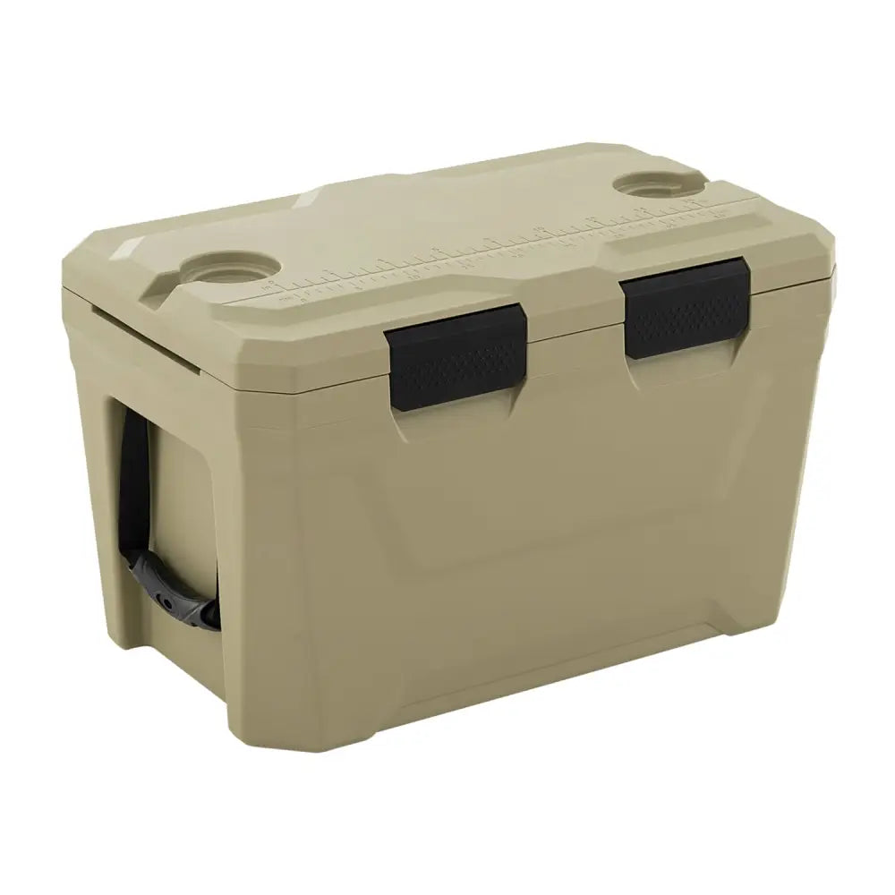 Insulated Portable Cooler Hard Shell Ice Chest with 2 Cup Holders Bottle Opener and Drain Plug-Sand Color - Coffee