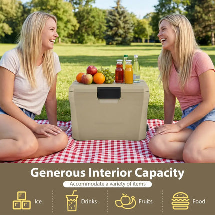 Insulated Portable Cooler Hard Shell Ice Chest with 2 Cup Holders-Sand Color - Coffee - Coolers
