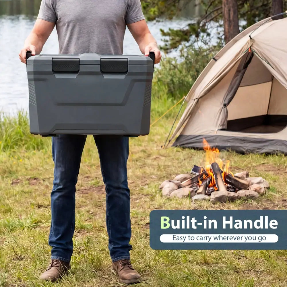 Insulated Portable Cooler Hard Shell Ice Chest with 2 Cup Holders Bottle Opener and Drain Plug-Gray - Gray - Coolers
