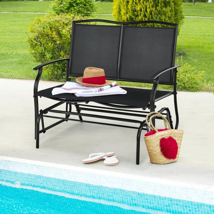 Iron Patio Rocking Chair for Outdoor Backyard and Lawn-Black - Black - Patio Rocking Chairs & Gliders