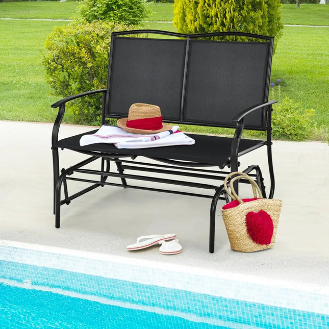 Iron Patio Rocking Chair for Outdoor Backyard and Lawn-Black - Black - Patio Rocking Chairs & Gliders