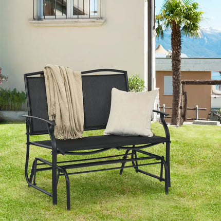 Iron Patio Rocking Chair for Outdoor Backyard and Lawn-Black - Black - Patio Rocking Chairs & Gliders