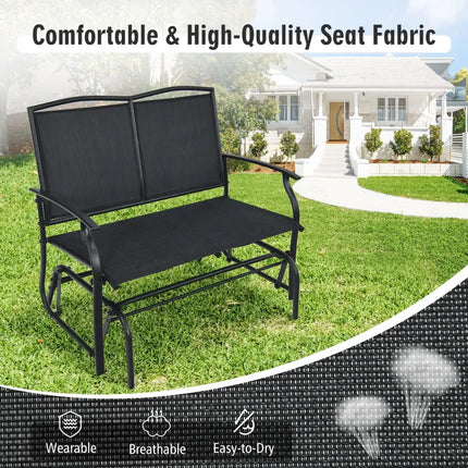 Iron Patio Rocking Chair for Outdoor Backyard and Lawn-Black - Black - Patio Rocking Chairs & Gliders