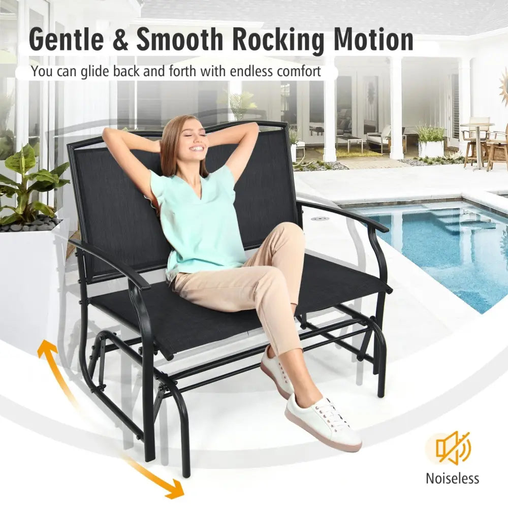 Iron Patio Rocking Chair for Outdoor Backyard and Lawn-Black - Black - Patio Rocking Chairs & Gliders