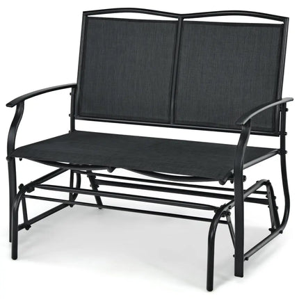 Iron Patio Rocking Chair for Outdoor Backyard and Lawn-Black - Black - Patio Rocking Chairs & Gliders