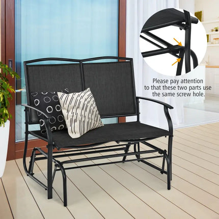 Iron Patio Rocking Chair for Outdoor Backyard and Lawn-Black - Black - Patio Rocking Chairs & Gliders