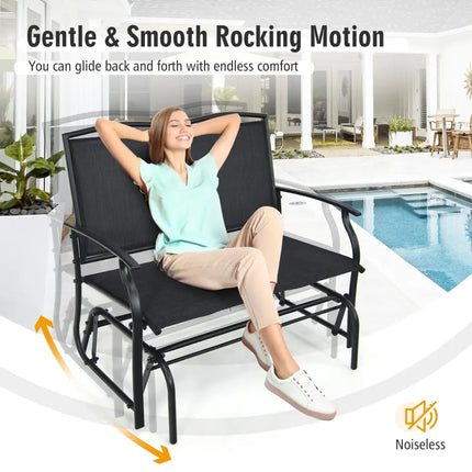 Iron Patio Rocking Chair for Outdoor Backyard and Lawn-Black - Black - Patio Rocking Chairs & Gliders