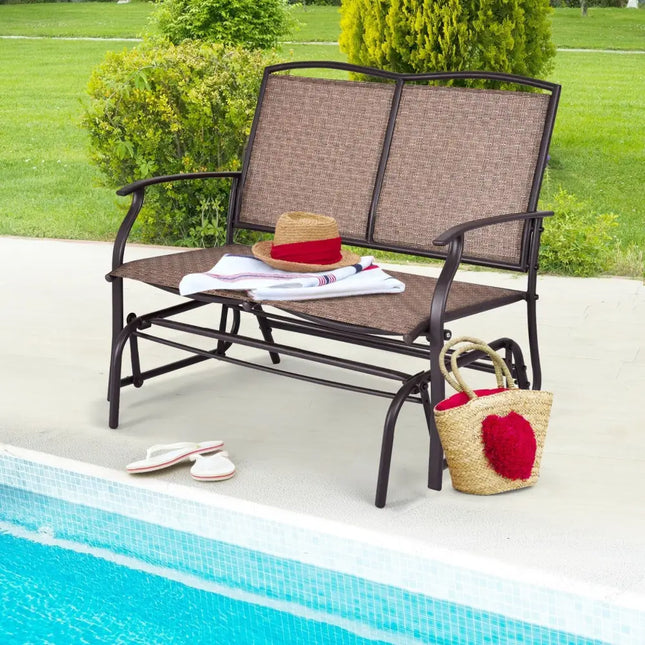 Iron Patio Rocking Chair for Outdoor Backyard and Lawn - Brown - Patio Rocking Chairs & Gliders