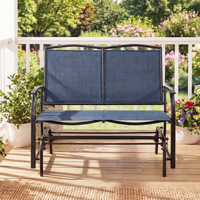 Iron Patio Rocking Chair for Outdoor Backyard and Lawn-Navy - Navy - Patio Rocking Chairs & Gliders