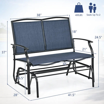 Iron Patio Rocking Chair for Outdoor Backyard and Lawn-Navy - Navy - Patio Rocking Chairs & Gliders