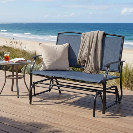 Iron Patio Rocking Chair for Outdoor Backyard and Lawn-Navy - Navy - Patio Rocking Chairs & Gliders
