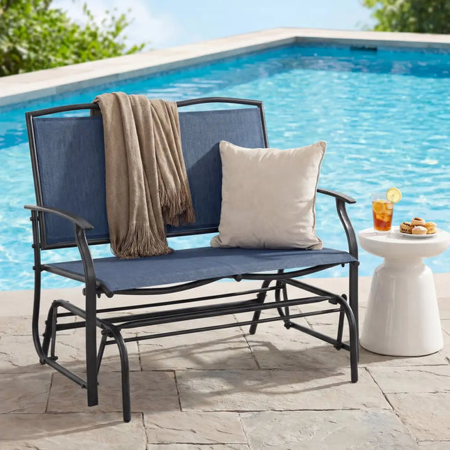 Iron Patio Rocking Chair for Outdoor Backyard and Lawn-Navy - Navy - Patio Rocking Chairs & Gliders