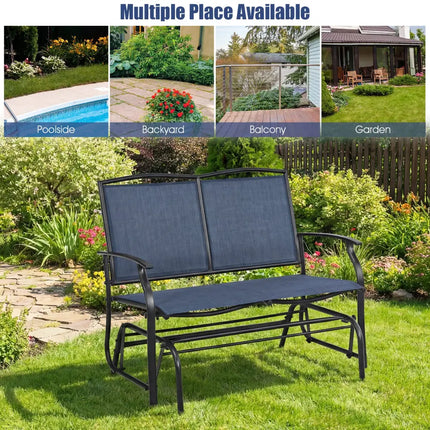 Iron Patio Rocking Chair for Outdoor Backyard and Lawn-Navy - Navy - Patio Rocking Chairs & Gliders