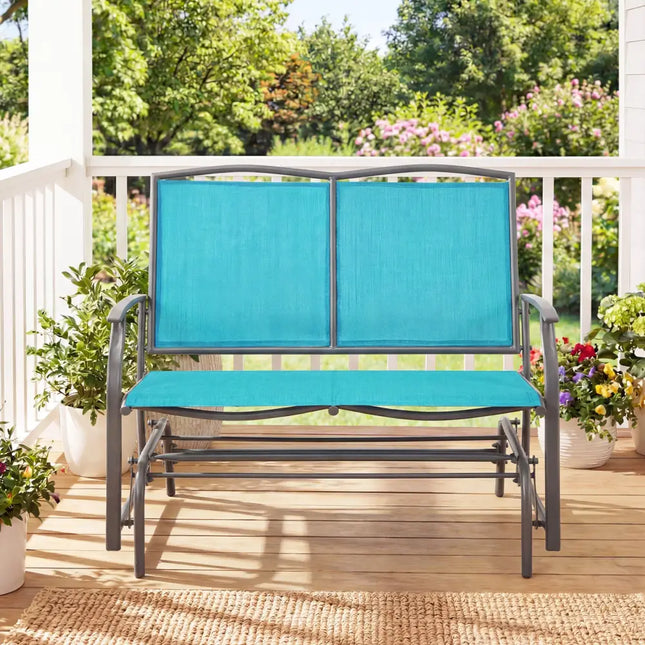 Iron Patio Rocking Chair for Outdoor Backyard-Turquoise - Turquoise - Patio Rocking Chairs & Gliders