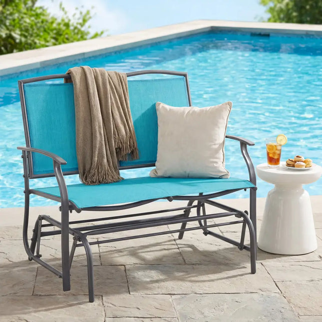 Iron Patio Rocking Chair for Outdoor Backyard-Turquoise - Turquoise - Patio Rocking Chairs & Gliders